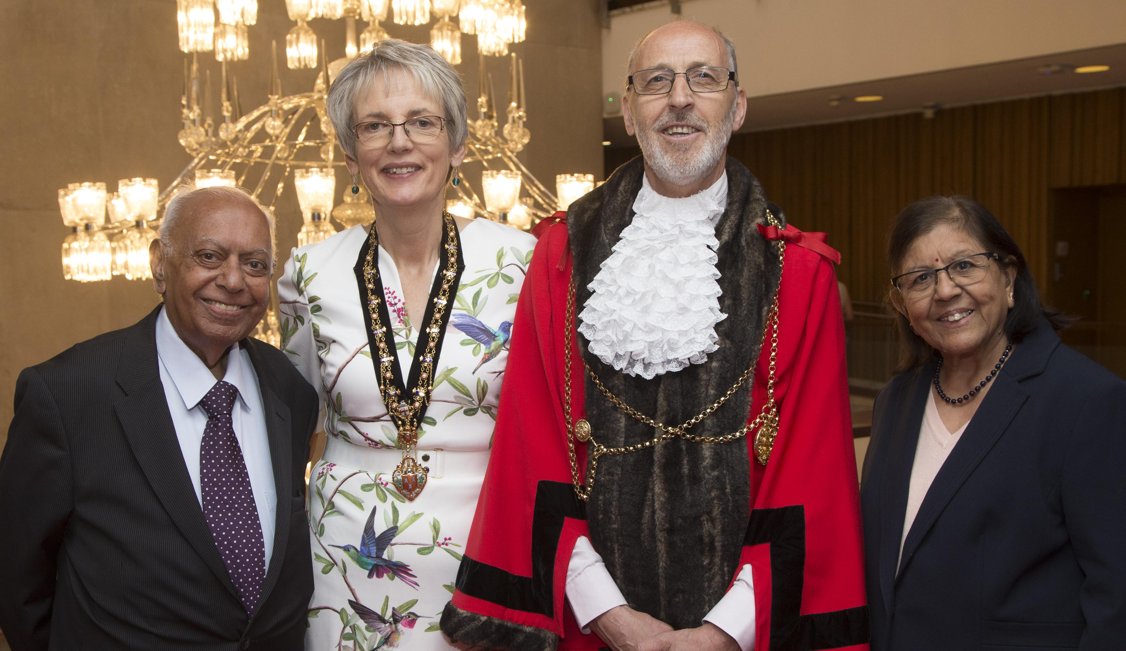 David and Barbara Down with Hari Shukla, former Director of the Tyne and Wear Racial Equality Council, and his wife Ranju Shukla, who were two of those who invited David and Barbara to base in Newcastle in 1995.